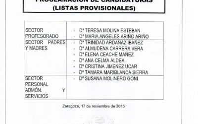LISTA PROVISIONES DE CANDIDATURAS – CONSEJO ESCOLAR 2015/2016