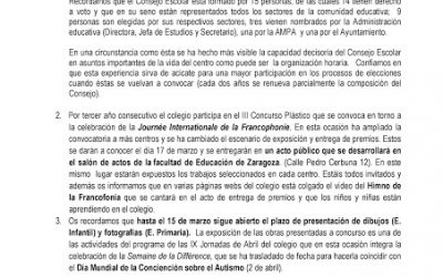 Circular informativa nº 16  del Colegio , tiempos escolares y otros temas.