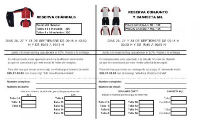 RESERVA DE CHANDALS Y EQUIPAMIENTOS DEPORTIVOS