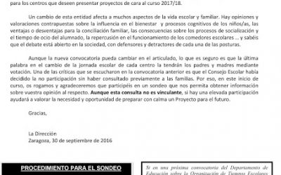 CIRCULAR Nº 4 VOTACIÓN SONDEO SOBRE HORARIOS ESCOLARES