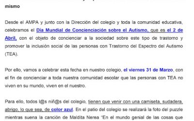 2 DE ABRIL – DÍA MUNDIAL DE CONCIENCIACIÓN SOBRE EL AUTISMO