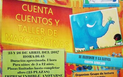 MARTES Y MIERCOLES 25 Y 26 DE ABRIL A LAS 16:45 h TALLER DE MARCAPAGINAS PARA LOS NIÑOS Y EL 26 A LA VEZ, CHARLA SOBRE LOS DEBERES PARA LOS PADRES A LAS 16:45 H .