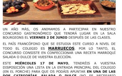 CONCURSO GASTRONÓMICO 2017  DEL COLEGIO . TEMA DE ESTE AÑO  ¨» MARRUECOS».