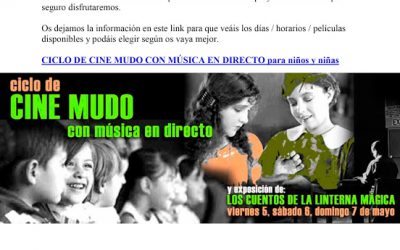 CICLO DE CINE MUDO EN EL TEATRO ARBOLE PARA NIÑOS CON MÚSICA EN DIRECTO . ESTE FIN DE SEMANA