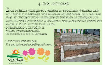 NECESITAMOS VOLUNTARIOS PARA HACER LOS BANCALES ESTE VIERNES Y SABADO PROXIMO ¿NOS AYUDAS?