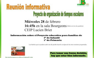 REUNIÓN TIEMPOS ESCOLARES PARA ALUMNOS FAMILIAS 3º INFANTIL Y 1º PRIMARIA