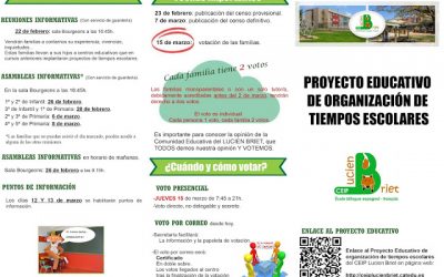 TRIPTICO SOBRE EL  PROYECTO DE ORGANIZACIÓN DE LOS TIEMPOS ESCOLARES DEL COLEGIO