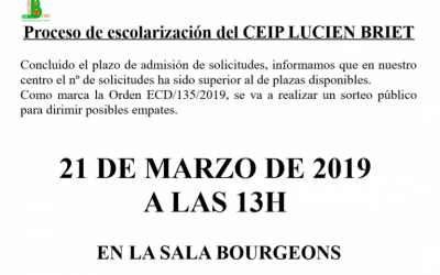 SORTEO PARA DIRIMIR EMPATES EN EL PROCESO DE ESCOLARIZACIÓN