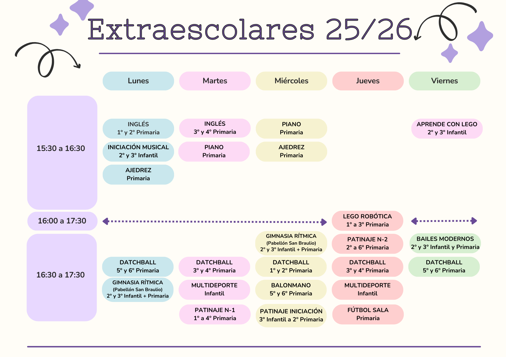 Horario escolar Planificador Agenda Doodle Colorido Morado (4)