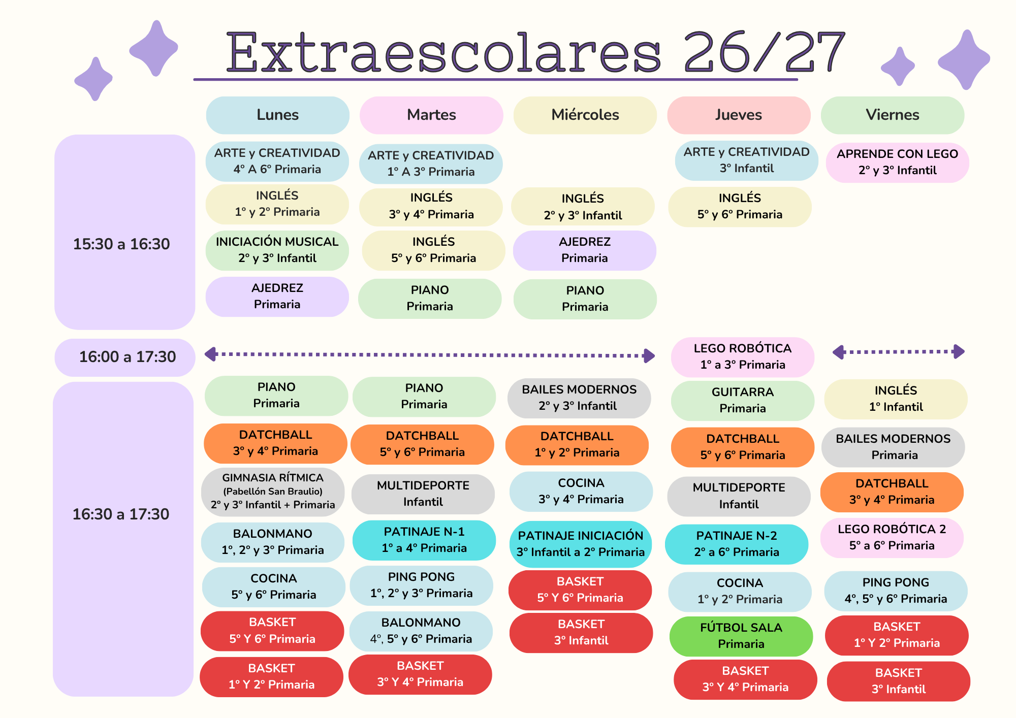 Horario escolar Planificador Agenda Doodle Colorido Morado